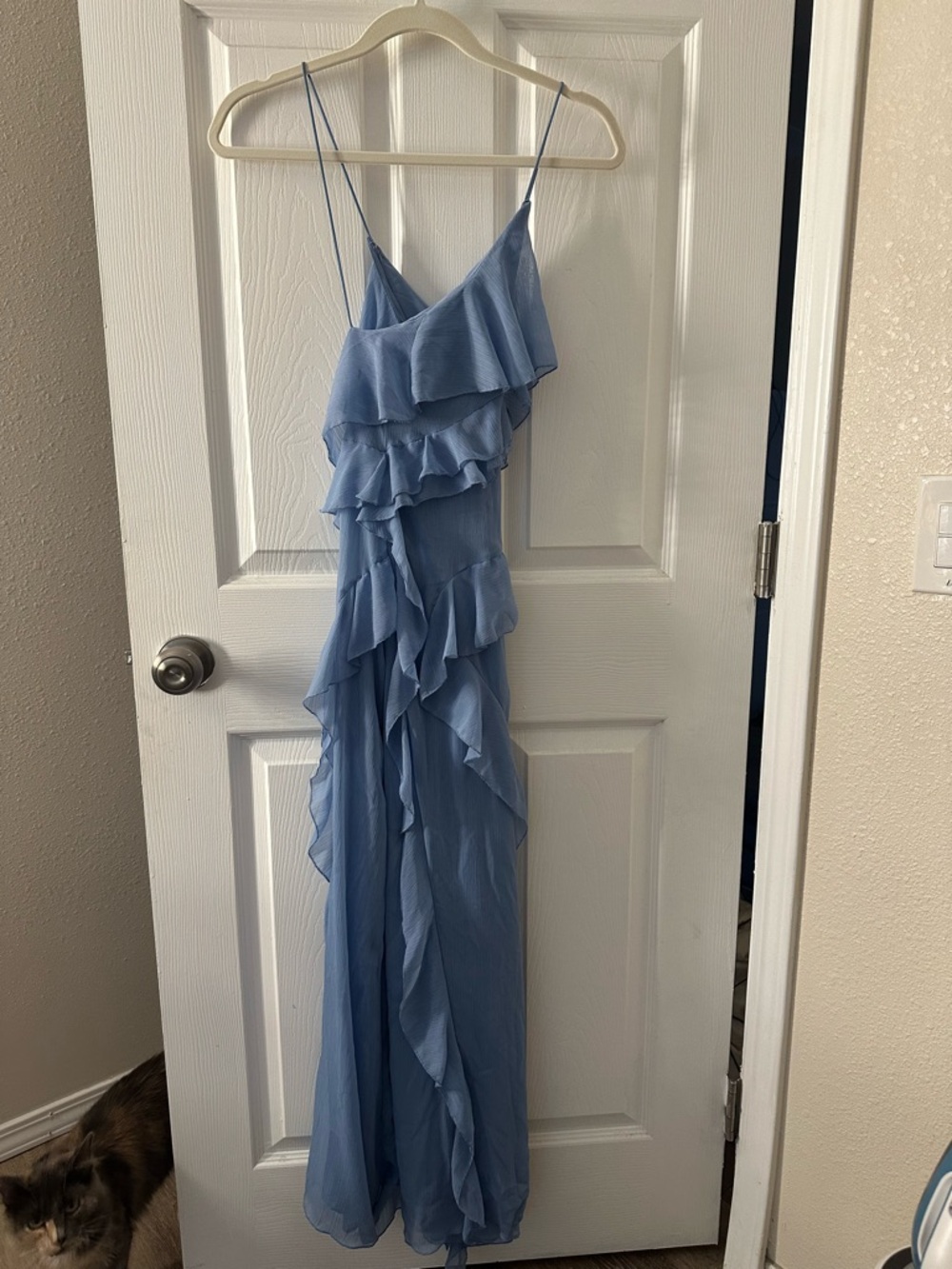 Zara Light Blue Ruffled Spaghetti-Strap Maxi Dress
